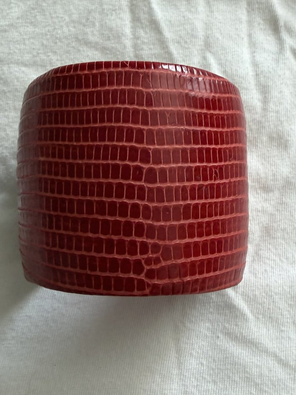 Red Faux Croc Embossed Wide Statement Cuff Bracelet